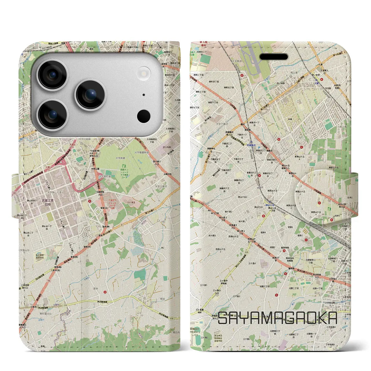 【狭山ヶ丘（埼玉県）】地図柄iPhoneケース（手帳タイプ）