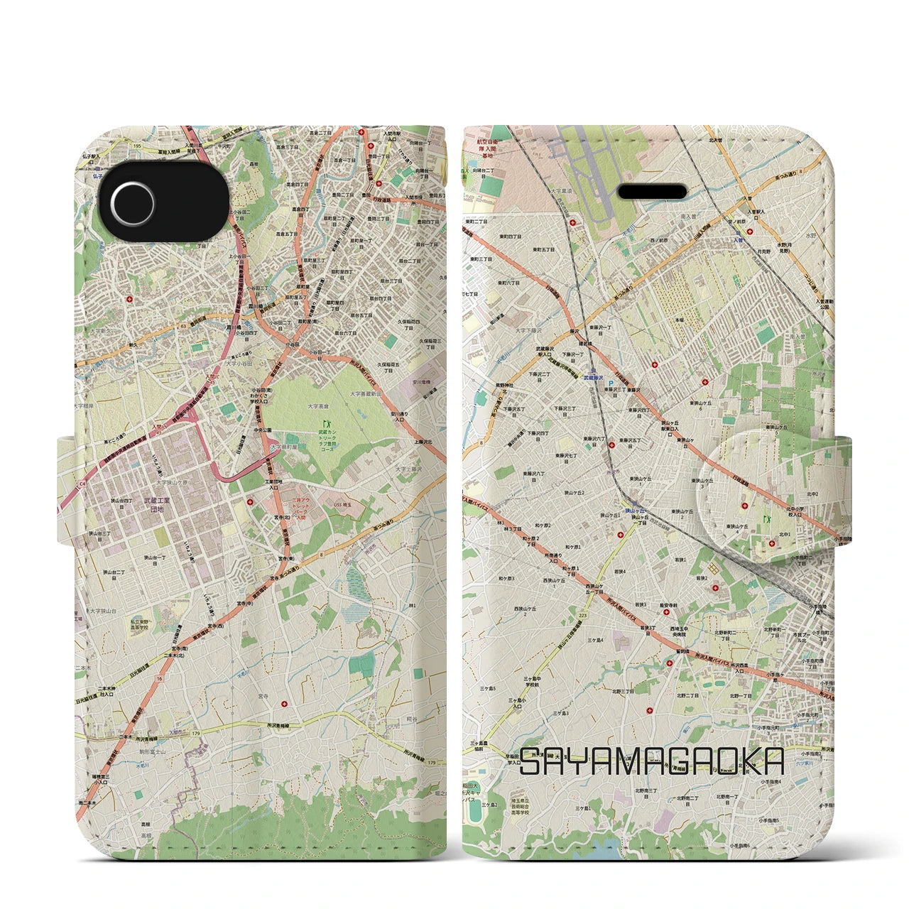 【狭山ヶ丘（埼玉県）】地図柄iPhoneケース（手帳タイプ）