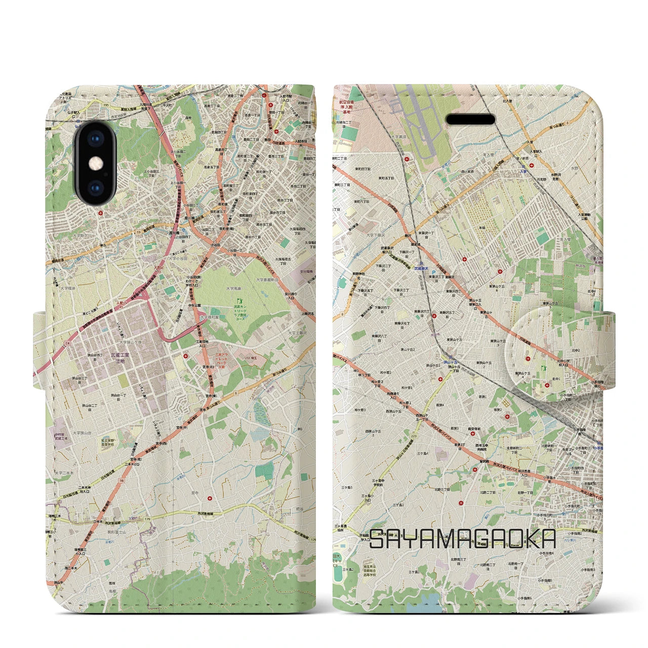 【狭山ヶ丘（埼玉県）】地図柄iPhoneケース（手帳タイプ）