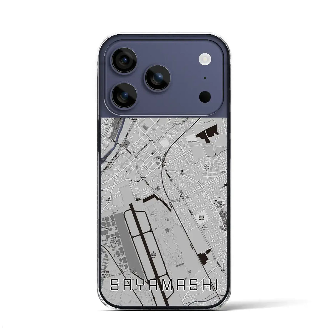 【狭山市(埼玉県)】地図柄iPhoneケース(クリアタイプ)モノトーン・iPhone 17 Pro Max 用