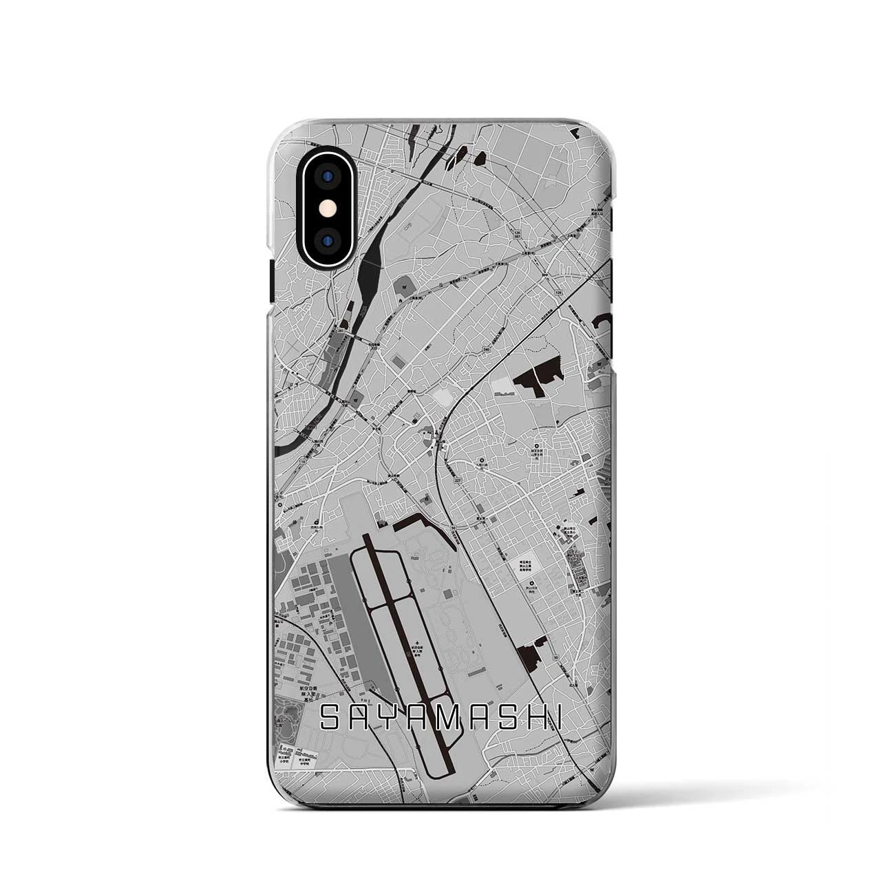 【狭山市（埼玉県）】地図柄iPhoneケース（クリアタイプ）モノトーン・iPhone XS / X 用