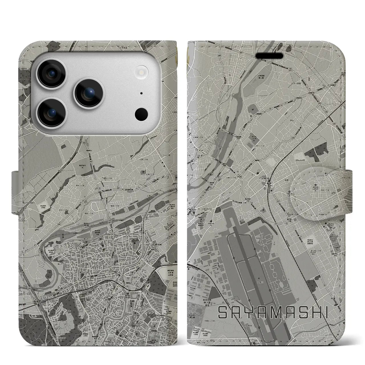 【狭山市（埼玉県）】地図柄iPhoneケース（手帳タイプ）