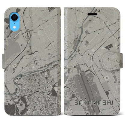 【狭山市（埼玉県）】地図柄iPhoneケース（手帳タイプ）モノトーン・iPhone XR 用
