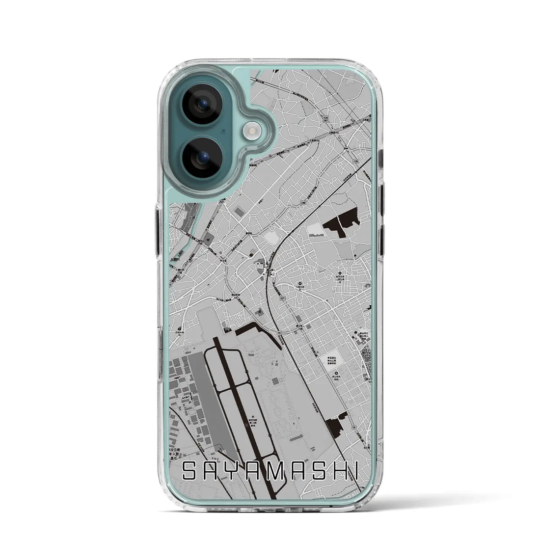 【狭山市（埼玉県）】地図柄iPhoneケース（MagSafeタイプ）モノトーン・iPhone 16 Pro 用