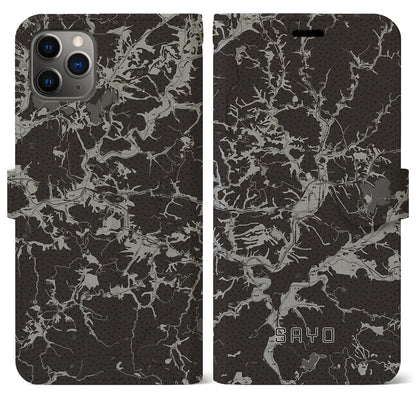 【佐用（兵庫県）】地図柄iPhoneケース（手帳タイプ）モノトーン・iPhone 11 Pro Max 用