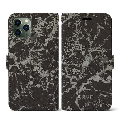 【佐用（兵庫県）】地図柄iPhoneケース（手帳タイプ）モノトーン・iPhone 11 Pro 用