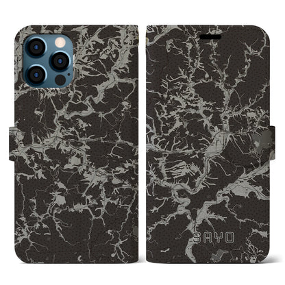 【佐用（兵庫県）】地図柄iPhoneケース（手帳タイプ）モノトーン・iPhone 12 / 12 Pro 用