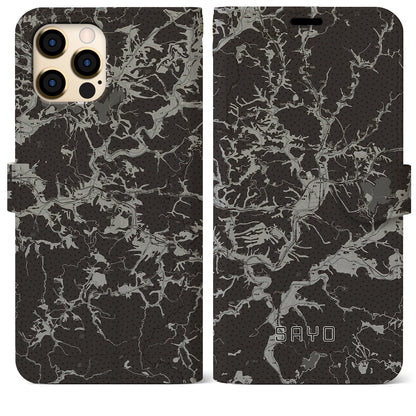 【佐用（兵庫県）】地図柄iPhoneケース（手帳タイプ）モノトーン・iPhone 12 Pro Max 用