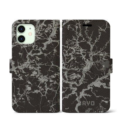 【佐用（兵庫県）】地図柄iPhoneケース（手帳タイプ）モノトーン・iPhone 12 mini 用