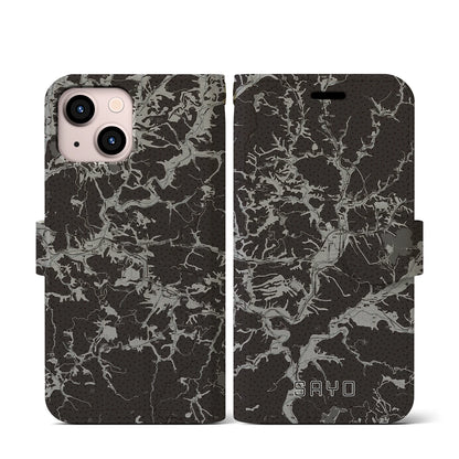 【佐用（兵庫県）】地図柄iPhoneケース（手帳タイプ）モノトーン・iPhone 13 mini 用