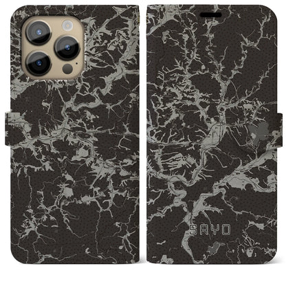 【佐用（兵庫県）】地図柄iPhoneケース（手帳タイプ）モノトーン・iPhone 14 Pro Max 用