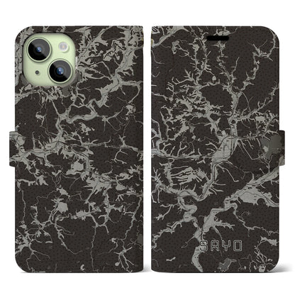 【佐用（兵庫県）】地図柄iPhoneケース（手帳タイプ）モノトーン・iPhone 15 用