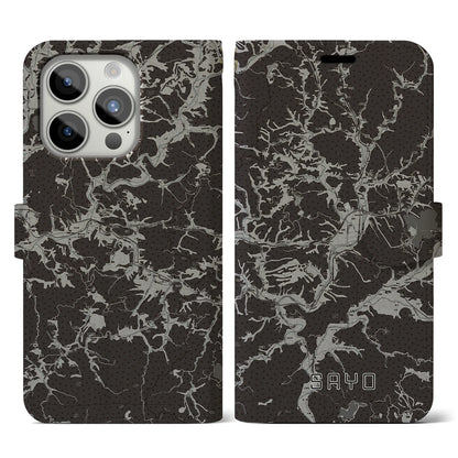 【佐用（兵庫県）】地図柄iPhoneケース（手帳タイプ）モノトーン・iPhone 15 Pro 用