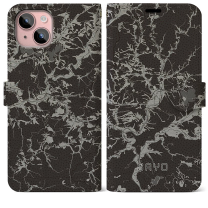 【佐用（兵庫県）】地図柄iPhoneケース（手帳タイプ）モノトーン・iPhone 15 Plus 用