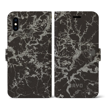 【佐用（兵庫県）】地図柄iPhoneケース（手帳タイプ）モノトーン・iPhone XS / X 用