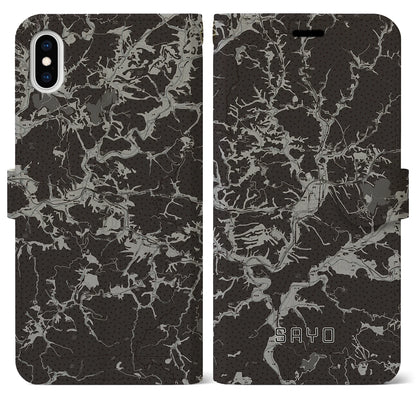 【佐用（兵庫県）】地図柄iPhoneケース（手帳タイプ）モノトーン・iPhone XS Max 用