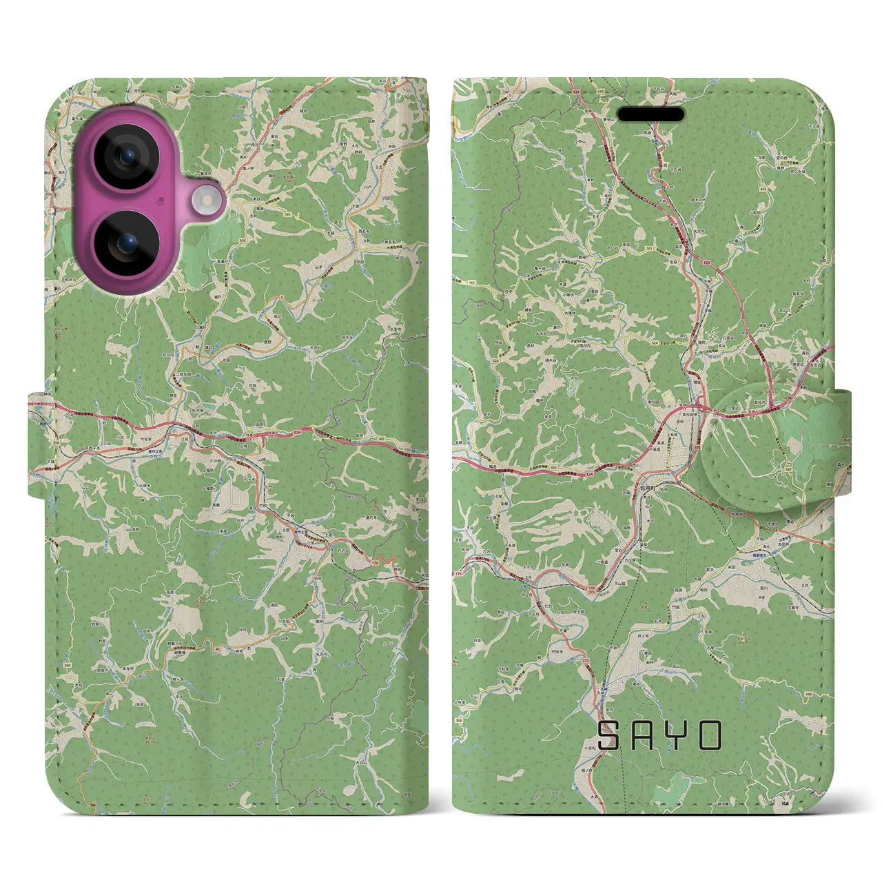 【佐用（兵庫県）】地図柄iPhoneケース（手帳タイプ）ナチュラル・iPhone 16 Pro 用