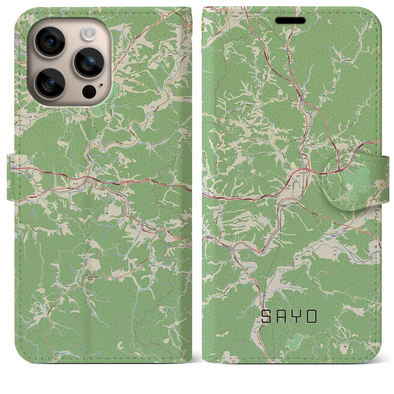 【佐用（兵庫県）】地図柄iPhoneケース（手帳タイプ）ナチュラル・iPhone 16 Plus 用