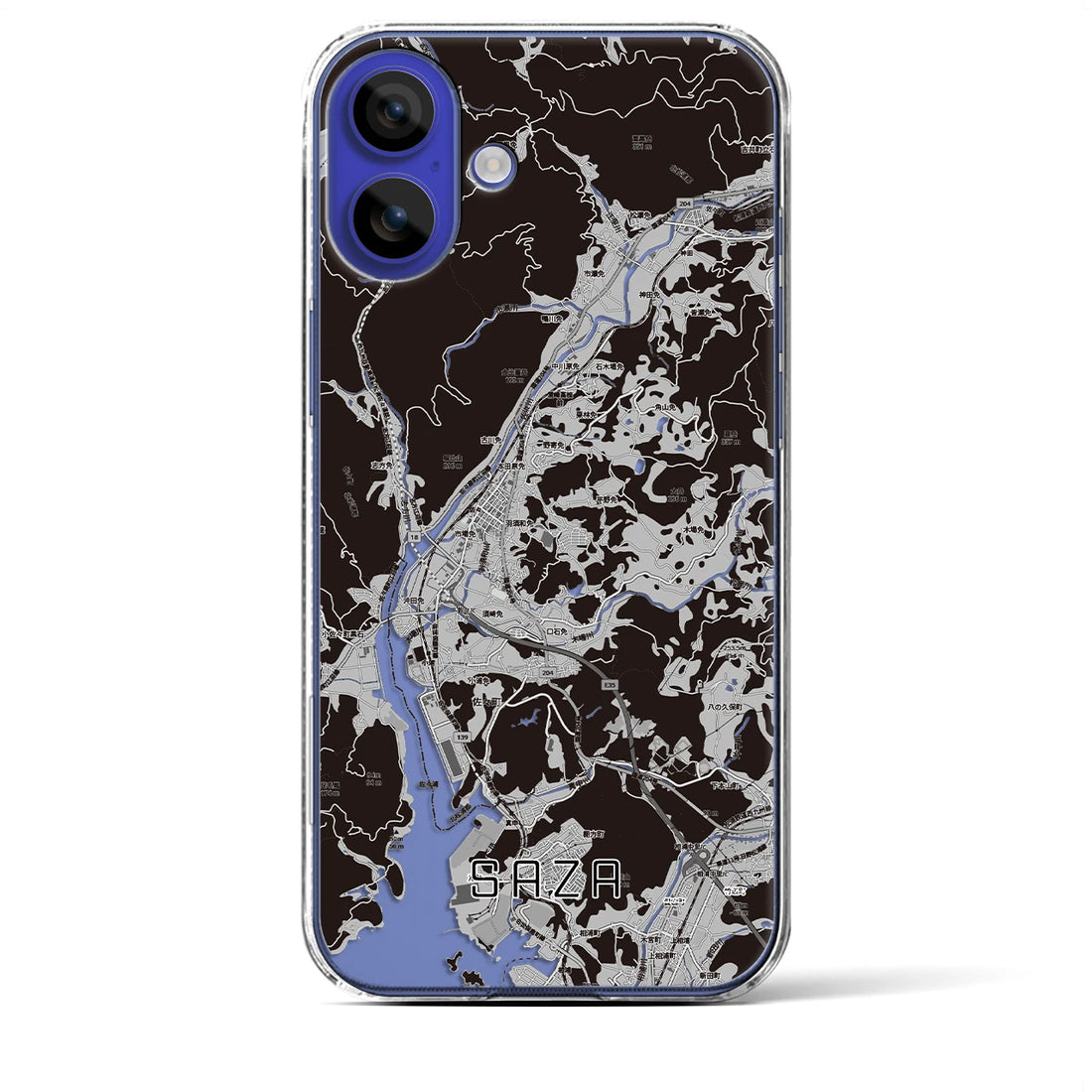 【佐々（長崎県）】地図柄iPhoneケース（クリアタイプ）モノトーン・iPhone 16 Pro Max 用