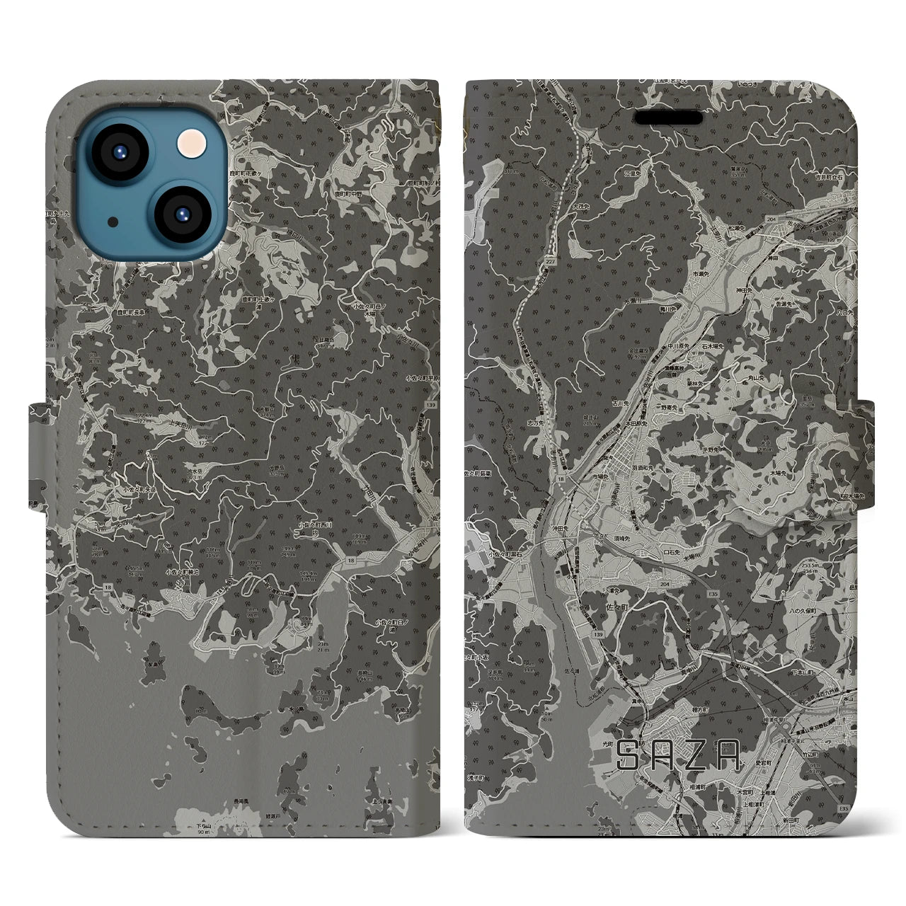 【佐々（長崎県）】地図柄iPhoneケース（手帳タイプ）