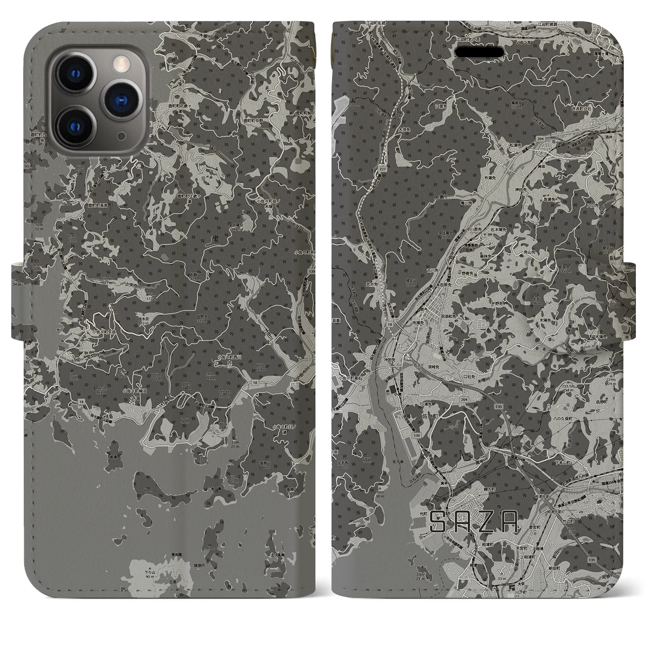 【佐々（長崎県）】地図柄iPhoneケース（手帳タイプ）