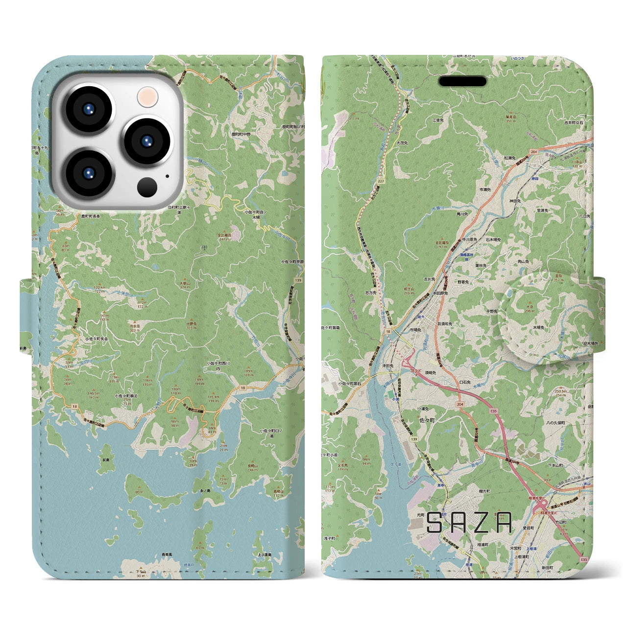 【佐々（長崎県）】地図柄iPhoneケース（手帳タイプ）