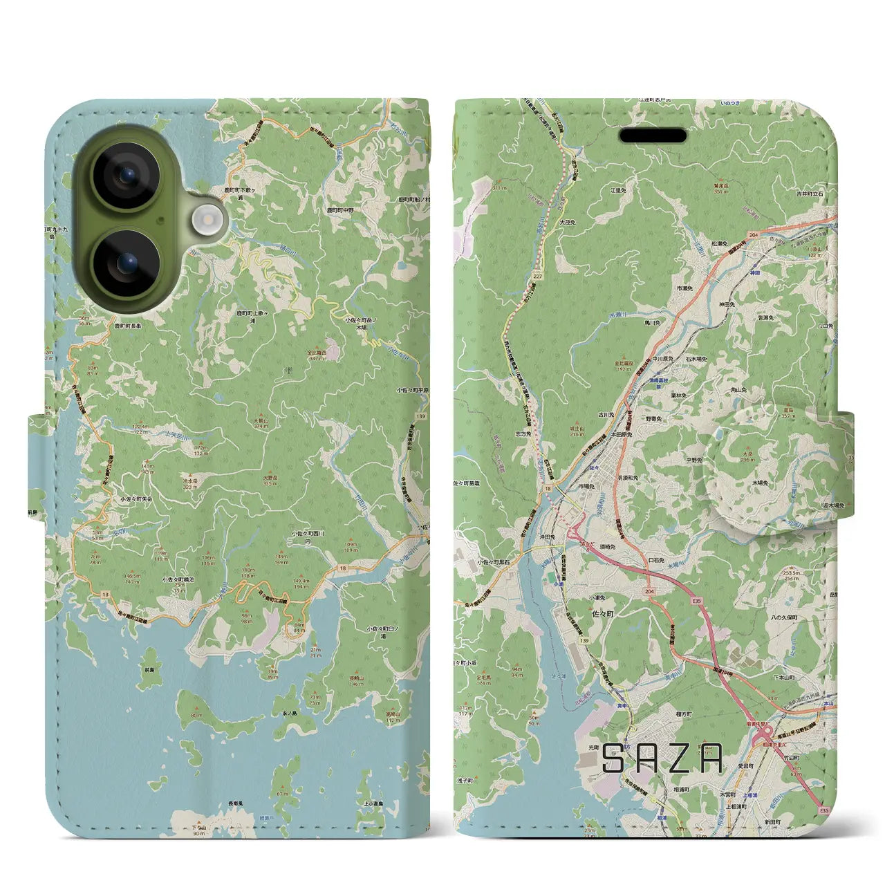 【佐々（長崎県）】地図柄iPhoneケース（手帳タイプ）