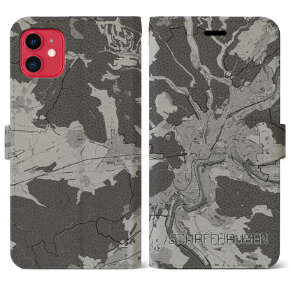【シャフハウゼン（スイス）】地図柄iPhoneケース（手帳タイプ）モノトーン・iPhone 11 用
