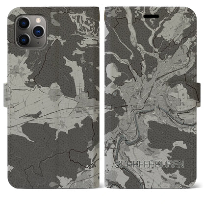 【シャフハウゼン（スイス）】地図柄iPhoneケース（手帳タイプ）モノトーン・iPhone 11 Pro Max 用