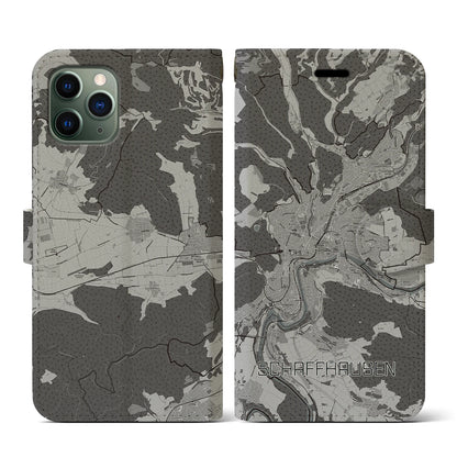 【シャフハウゼン（スイス）】地図柄iPhoneケース（手帳タイプ）モノトーン・iPhone 11 Pro 用