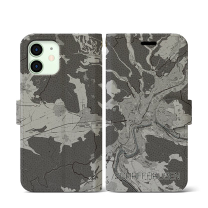【シャフハウゼン（スイス）】地図柄iPhoneケース（手帳タイプ）モノトーン・iPhone 12 mini 用
