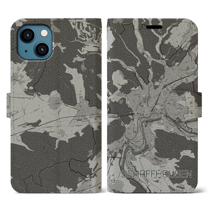 【シャフハウゼン（スイス）】地図柄iPhoneケース（手帳タイプ）モノトーン・iPhone 13 用