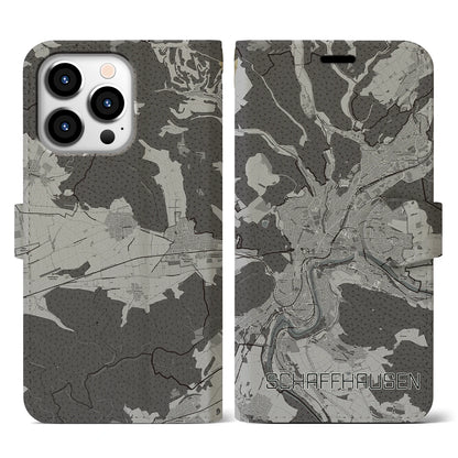 【シャフハウゼン（スイス）】地図柄iPhoneケース（手帳タイプ）モノトーン・iPhone 13 Pro 用