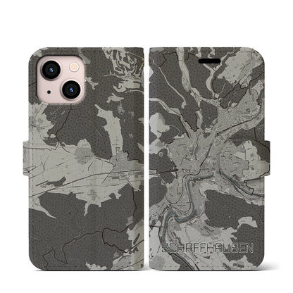 【シャフハウゼン（スイス）】地図柄iPhoneケース（手帳タイプ）モノトーン・iPhone 13 mini 用