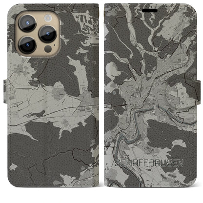 【シャフハウゼン（スイス）】地図柄iPhoneケース（手帳タイプ）モノトーン・iPhone 14 Pro Max 用