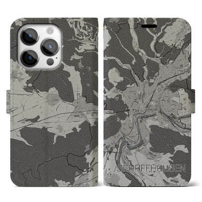 【シャフハウゼン（スイス）】地図柄iPhoneケース（手帳タイプ）モノトーン・iPhone 14 Pro 用