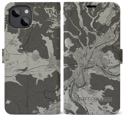 【シャフハウゼン（スイス）】地図柄iPhoneケース（手帳タイプ）モノトーン・iPhone 14 Plus 用