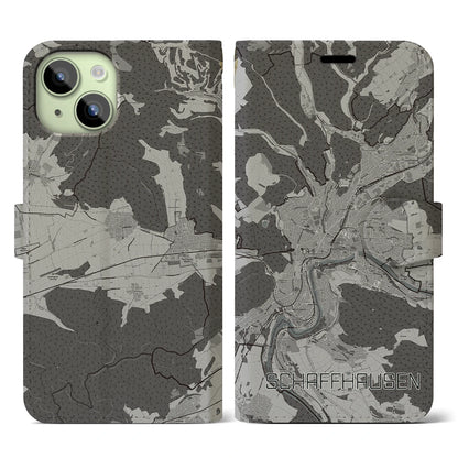 【シャフハウゼン（スイス）】地図柄iPhoneケース（手帳タイプ）モノトーン・iPhone 15 用