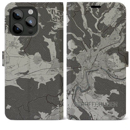 【シャフハウゼン（スイス）】地図柄iPhoneケース（手帳タイプ）モノトーン・iPhone 15 Pro Max 用
