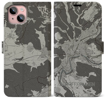【シャフハウゼン（スイス）】地図柄iPhoneケース（手帳タイプ）モノトーン・iPhone 15 Plus 用