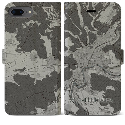 【シャフハウゼン（スイス）】地図柄iPhoneケース（手帳タイプ）モノトーン・iPhone 8Plus /7Plus / 6sPlus / 6Plus 用