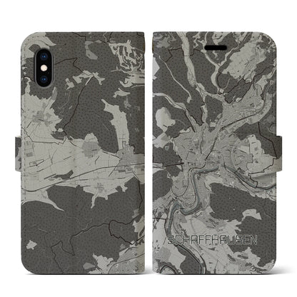 【シャフハウゼン（スイス）】地図柄iPhoneケース（手帳タイプ）モノトーン・iPhone XS / X 用