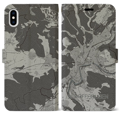 【シャフハウゼン（スイス）】地図柄iPhoneケース（手帳タイプ）モノトーン・iPhone XS Max 用
