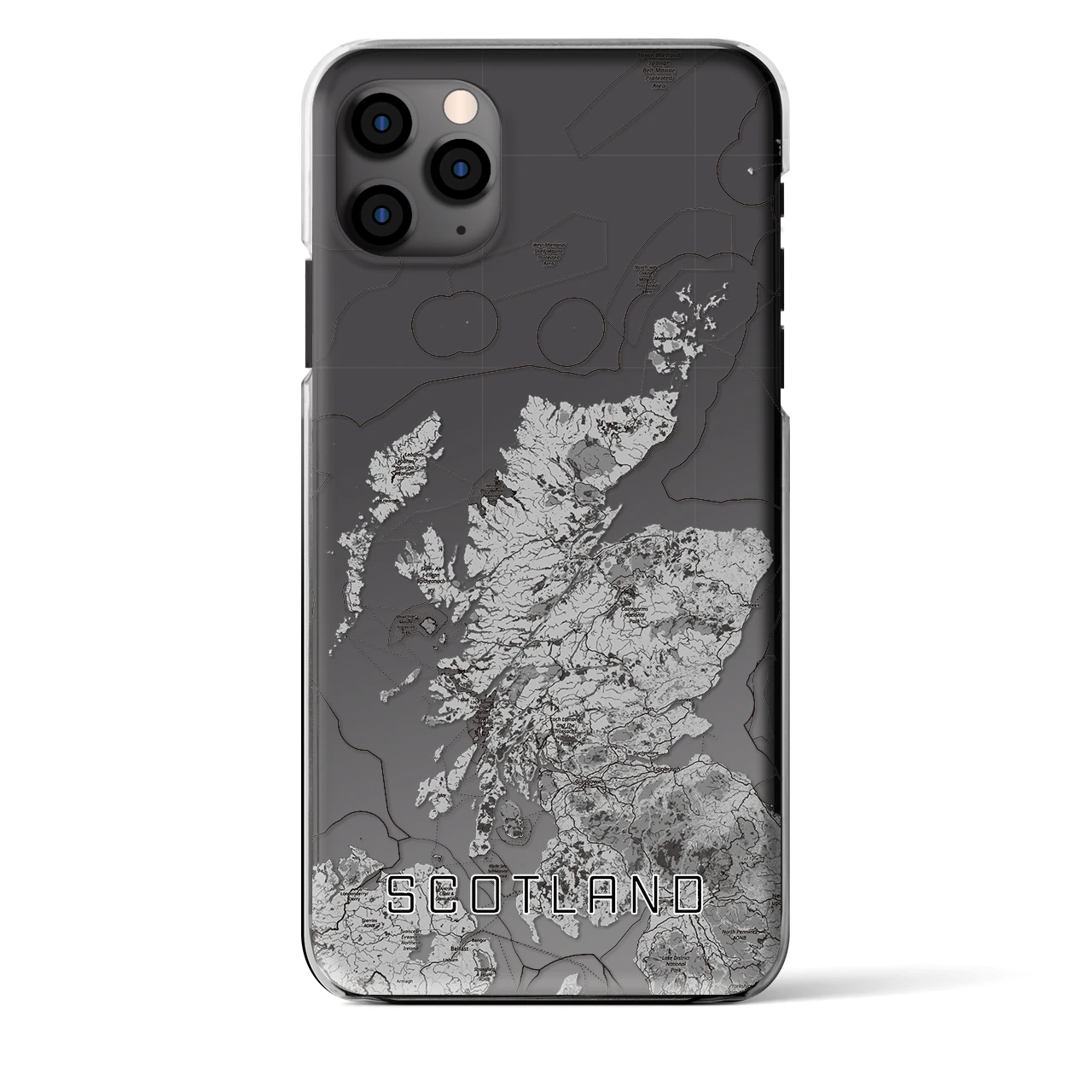 【スコットランド（イギリス）】地図柄iPhoneケース（クリアタイプ）モノトーン・iPhone 11 Pro Max 用