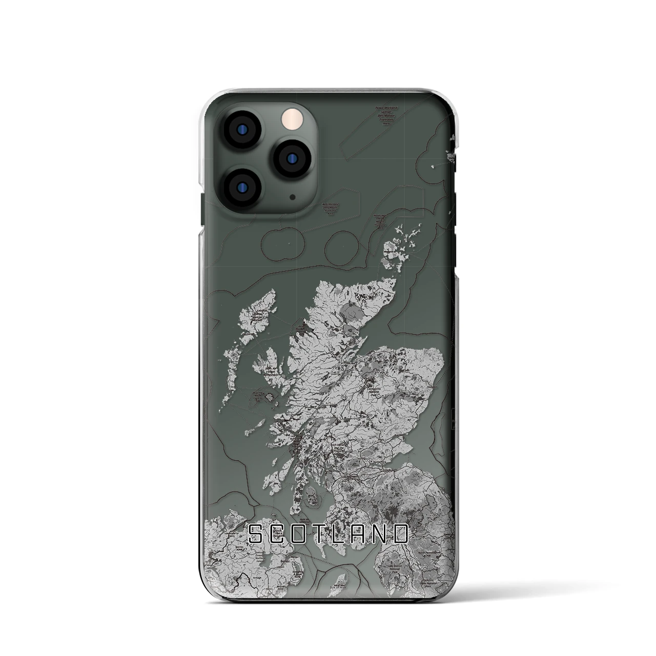 【スコットランド（イギリス）】地図柄iPhoneケース（クリアタイプ）モノトーン・iPhone 11 Pro 用