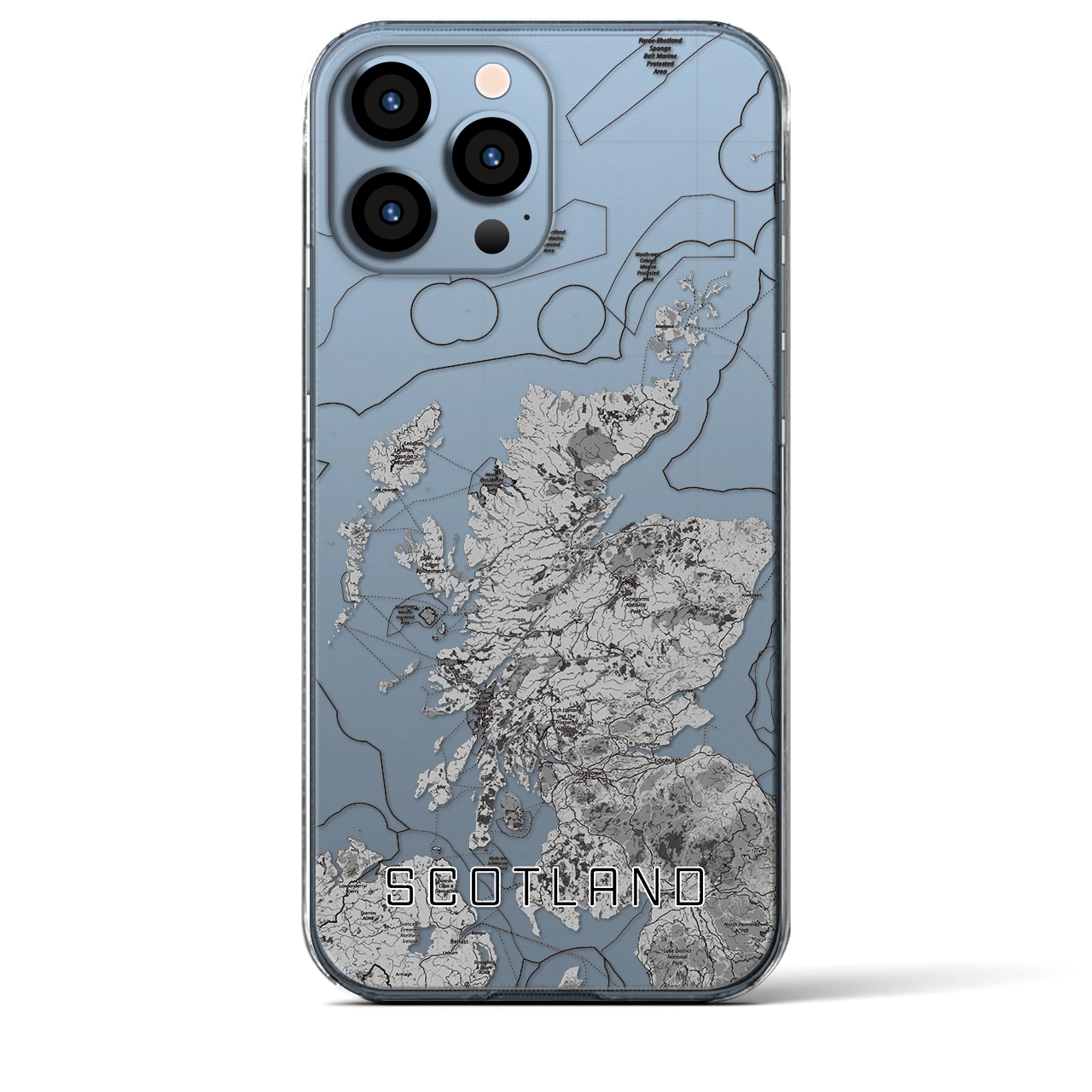 【スコットランド（イギリス）】地図柄iPhoneケース（クリアタイプ）モノトーン・iPhone 13 Pro Max 用