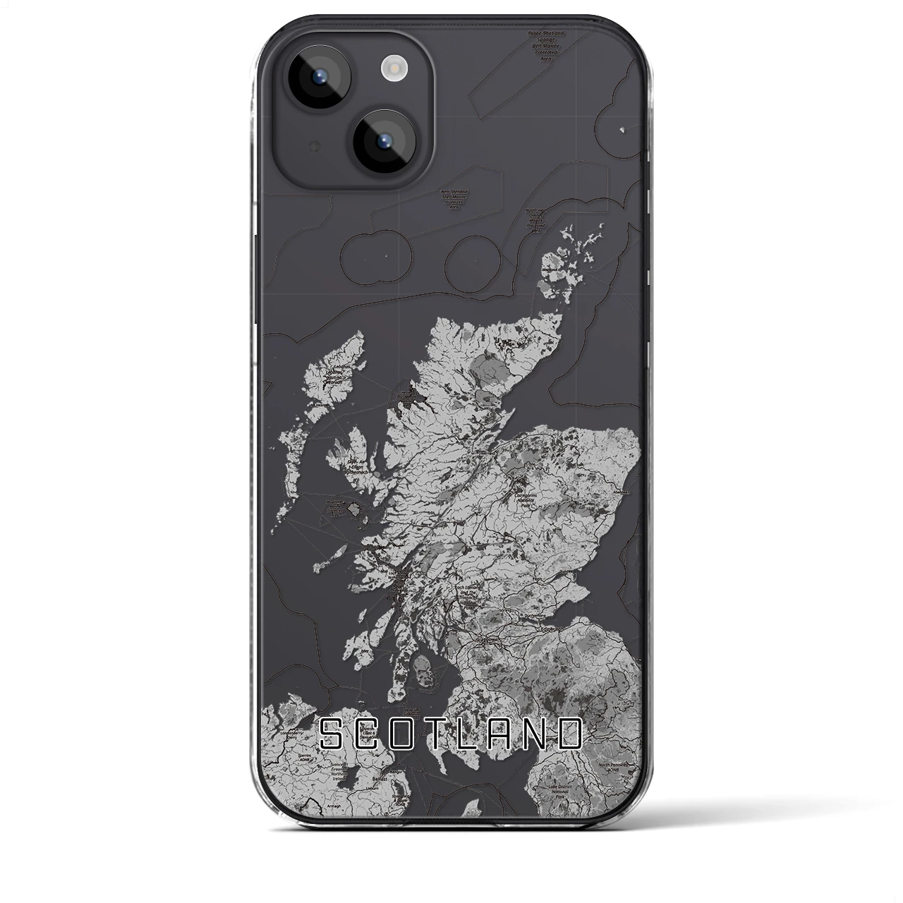 【スコットランド（イギリス）】地図柄iPhoneケース（クリアタイプ）モノトーン・iPhone 14 Plus 用