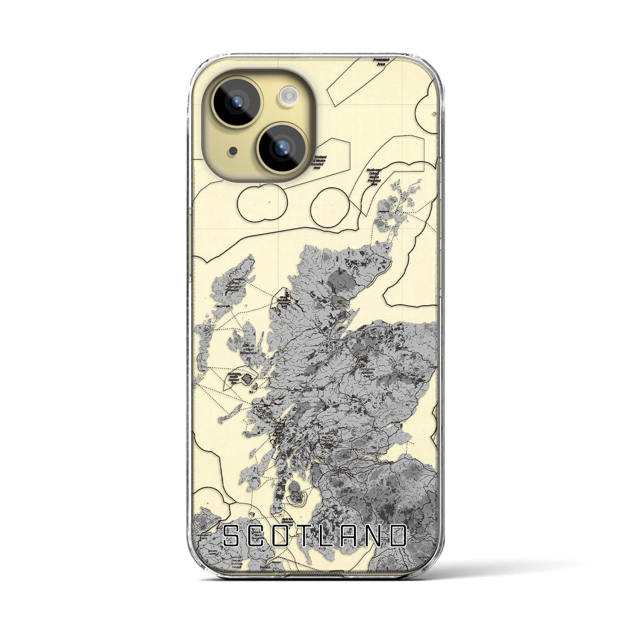 【スコットランド（イギリス）】地図柄iPhoneケース（クリアタイプ）モノトーン・iPhone 15 用