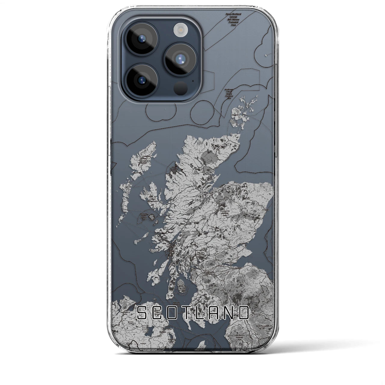 【スコットランド（イギリス）】地図柄iPhoneケース（クリアタイプ）モノトーン・iPhone 15 Pro Max 用