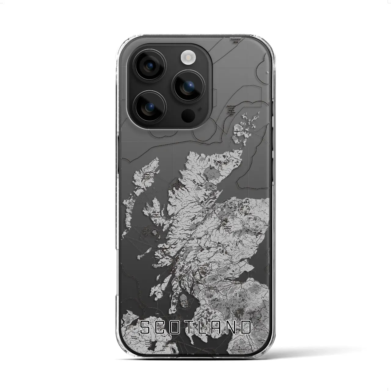 【スコットランド（イギリス）】地図柄iPhoneケース（クリアタイプ）モノトーン・iPhone 16 用